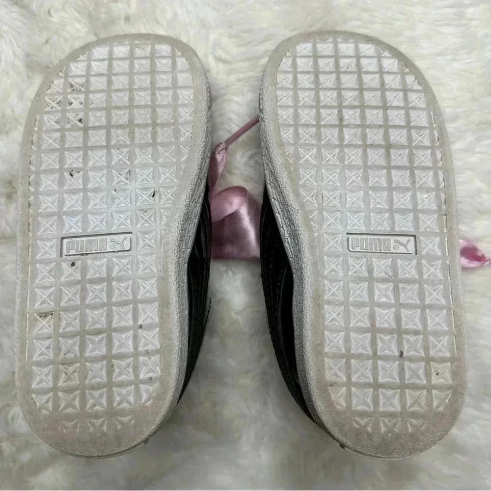 Puma Basket Heart Patent Black Sneakers  Pink Laces Size 8 - Picture 16 of 16